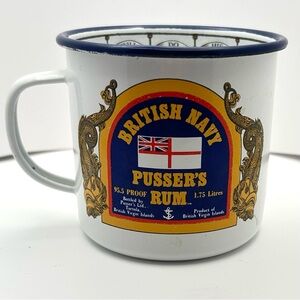 Vintage style enamel coated metal Pussers Rum mug. GUC!